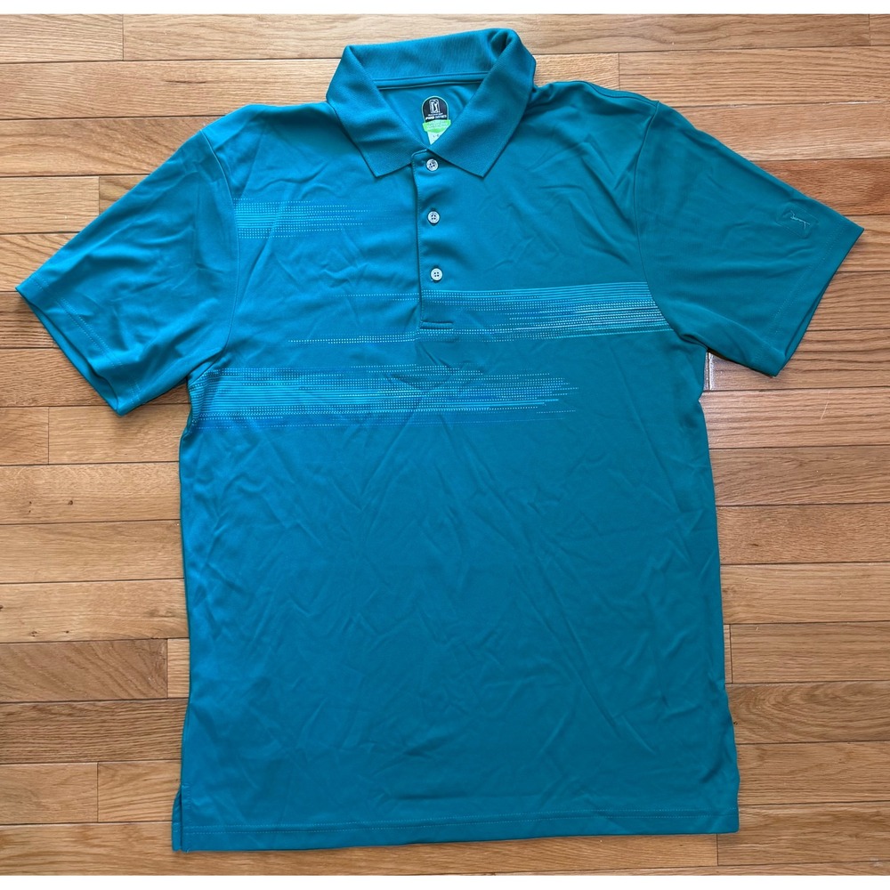 PGA Tour Pro Series Mens Large Teal Blue Graphic Performance Golf Polo Shirt L